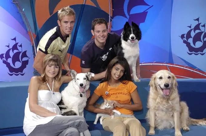 The Blue Peter presenters and their pets in the studio